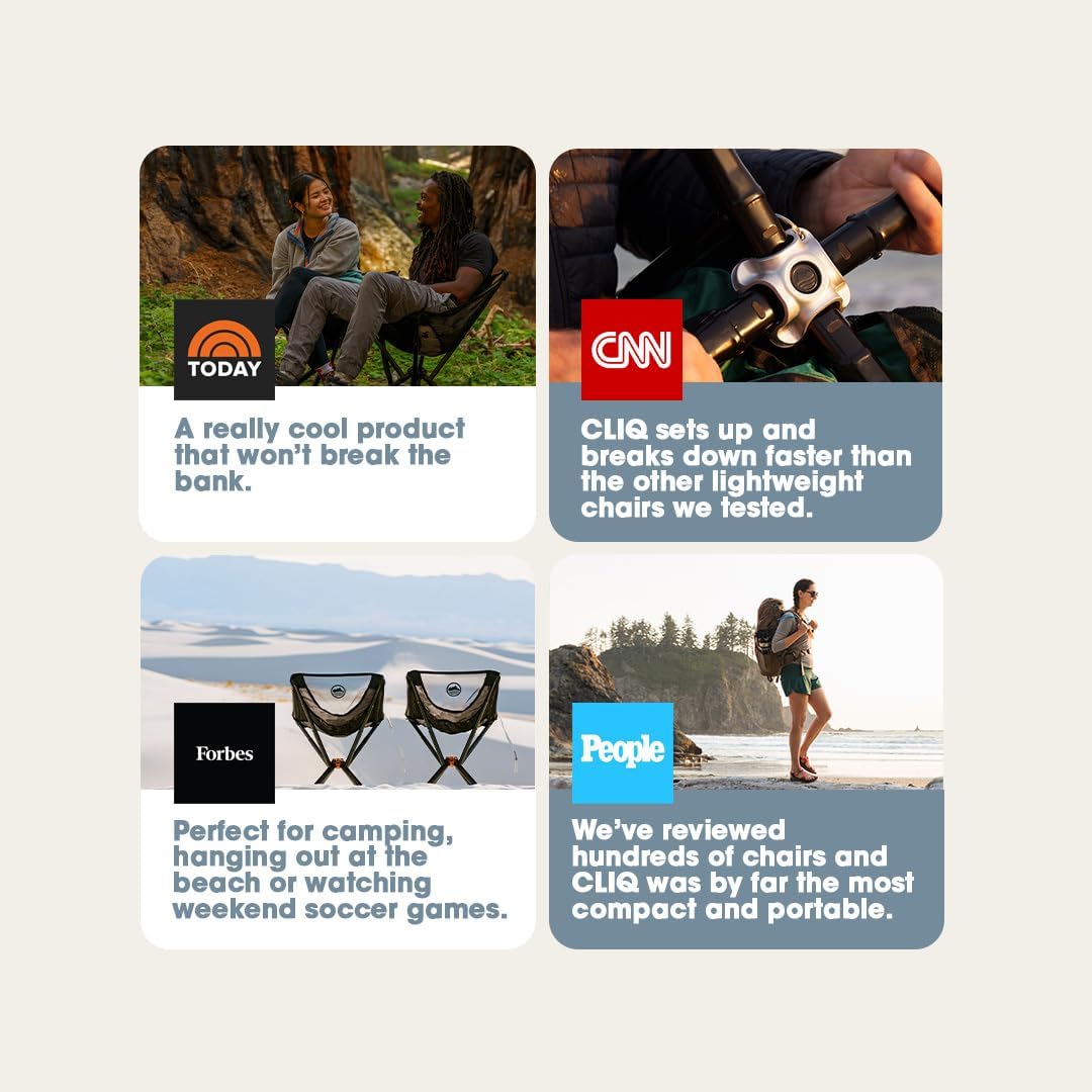 CLIQ Portable Camping Chair - Collapses to Size of Water Bottle - Lightweight Folding Chair for Camping - Outdoor Chair Supports 300 Lbs - Camp Chair Outdoor Adventures, Black - Image 6