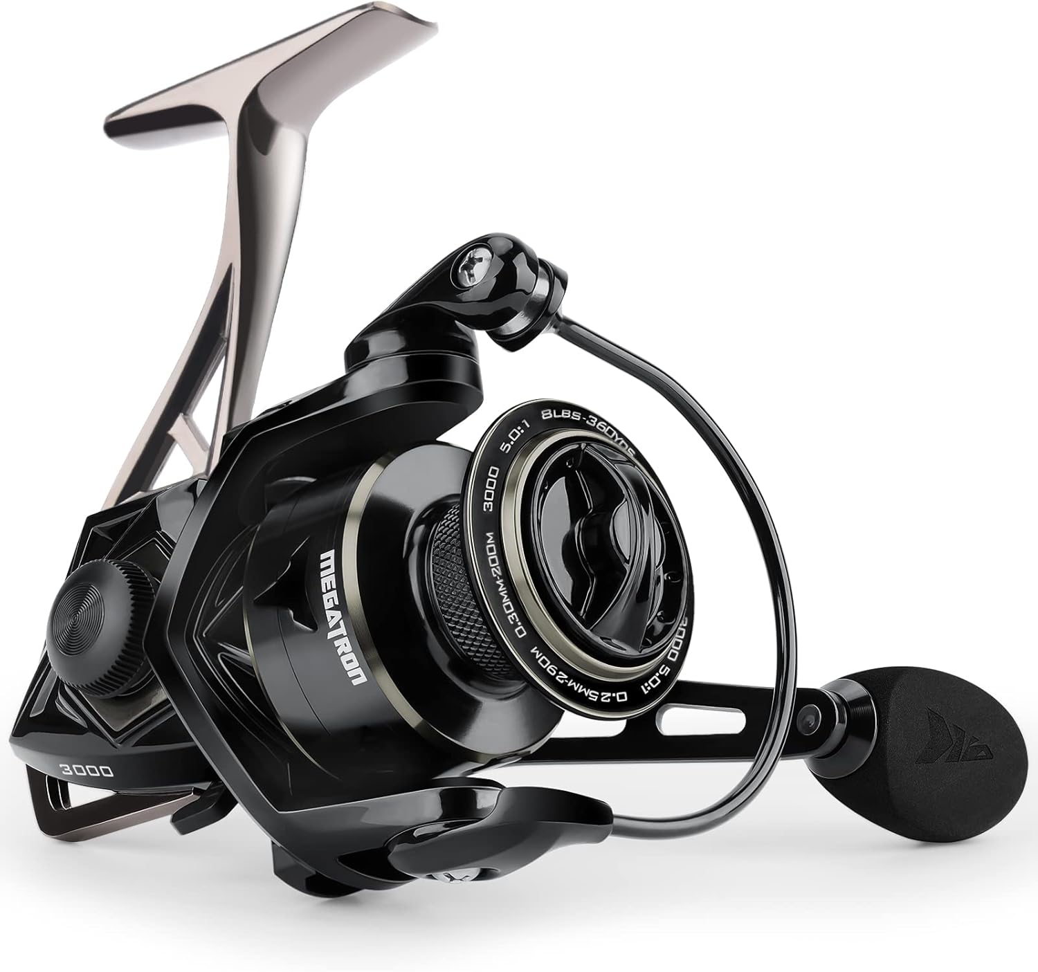 KastKing Megatron Spinning Reel, Freshwater and Saltwater Spinning Fishing Reel, Rigid Aluminum Frame 7+1 Double-Shielded Stainless-Steel BB, Over 30 lbs. Carbon Drag, CNC Aluminum Spool & Handle