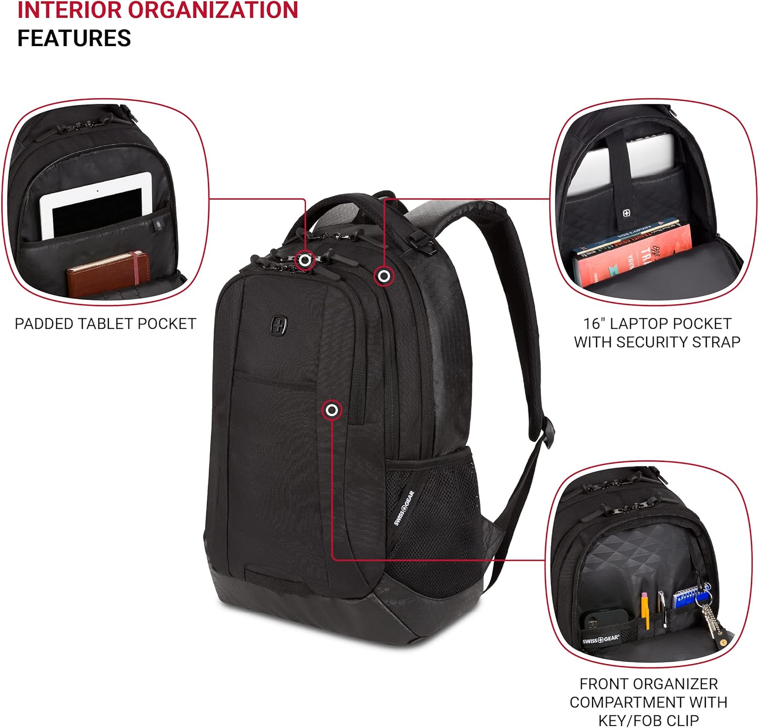 SwissGear Cecil 5505 Laptop Backpack, Black Hex, 18-Inch - Image 4